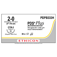 ETHICON Suture, PDS Plus, ETHIGUARD - Blunt Point, CTB-2, 27", Size 2-0. MFID: PDPB333H