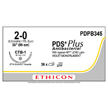 ETHICON Suture, PDS Plus, ETHIGUARD - Blunt Point, CTB-1, 36", Size 2-0. MFID: PDPB345