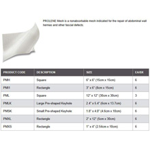 ETHICON PROLENE Mesh, Flat Mesh; Pre-Shaped Keyhole (Small) 1.8" x 4.0" (4.6cm x 10cm). MFID: PMSK