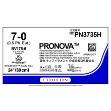 ETHICON Suture, PRONOVA POLY, Size 7-0, 24", Blue Monofilament, Needle BV175-6, Taper Point, 3/8 Circle, 3 dz/bx. MFID: PN3735H