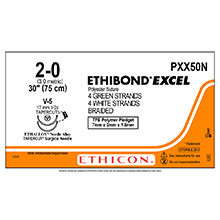 ETHICON Suture, ETHIBOND EXCEL, TAPERCUT, V-5, 4-30", Size 2-0. MFID: PXX50N