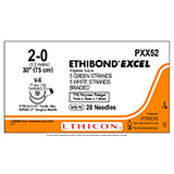 ETHICON Suture, ETHIBOND EXCEL, Size 2-0, 5-30", Green & White Braided, Needle V-5, Tapercut, Pledget, 6/bx. MFID: PXX52N (USA ONLY)