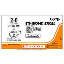 ETHICON Suture, ETHIBOND EXCEL, TAPERCUT, V-7, 4-36", Size 2-0. MFID: PXX79N