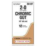 ETHICON Suture, Surgical Gut - Chromic, SUTUPAK Pre-Cut Sutures, 12-18", Size 2-0, 2 dozens. MFID: SG13T (USA ONLY)