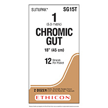 ETHICON Suture, Surgical Gut - Chromic, SUTUPAK Pre-Cut Sutures, 12-18", Size 1, 2 dozens. MFID: SG15T