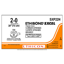 ETHICON Suture, ETHIBOND EXCEL, TAPERCUT, V-4, 10-30", Size 2-0. MFID: SXP22N