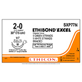 ETHICON Suture, ETHIBOND EXCEL, TAPERCUT, V-7 ½ Circle, 5-30", Size 2-0, 6/bx. MFID: SXP77N (USA ONLY)