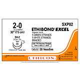 ETHICON Suture, ETHIBOND EXCEL, Size 2-0, 5-30", Green & White Braided, SH-2, Taper Pt, 1/2 Circle, Soft TFE Pledgets, 6/bx. MFID: SXP82N (USA ONLY)