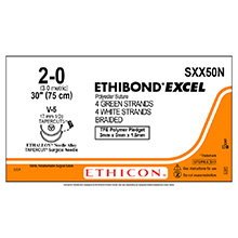 ETHICON Suture, ETHIBOND EXCEL, TAPERCUT, V-5, 4-30", Size 2-0. MFID: SXX50N