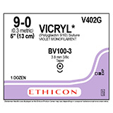 ETHICON Suture, Coated VICRYL, Taper Point, BV100-3, 5", Size 9-0. MFID: V402G (USA ONLY)