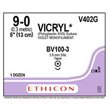 ETHICON Suture, Coated VICRYL, Taper Point, BV100-3, 5", Size 9-0. MFID: V402G
