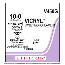 ETHICON Suture, Coated VICRYL, ULTIMA - Spatula, CS160-8 / CS160-8, 12", Size 10-0. MFID: V450G