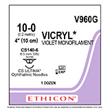 ETHICON Suture, Coated VICRYL, ULTIMA - Spatula, CS140-6, 4", Size 10-0. MFID: V960G (USA ONLY)