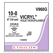 ETHICON Suture, Coated VICRYL, ULTIMA - Spatula, CS140-6, 4", Size 10-0. MFID: V960G