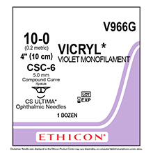 ETHICON Suture, Coated VICRYL, ULTIMA - Spatula, CSB-6, 4", Size 10-0. MFID: V966G