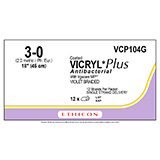 ETHICON Suture, Coated VICRYL Plus, SUTUPAK Pre-Cut Sutures, 12-18", Size 3-0. MFID: VCP104G (USA ONLY)