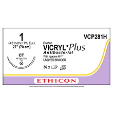 ETHICON Suture, Coated VICRYL Plus, Taper Point, CT, 27", Size 1. MFID: VCP281H