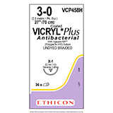 ETHICON Suture, Coated VICRYL Plus, Reverse Cutting, X-1, 27", Size 3-0. MFID: VCP458H (USA ONLY)