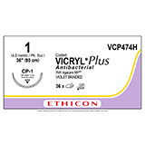 ETHICON Suture, Coated VICRYL Plus, Reverse Cutting, CP-1, 27", Size 1. MFID: VCP474H (USA ONLY)