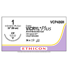 ETHICON Suture, Coated VICRYL Plus, Reverse Cutting, CP, 27", Size 1. MFID: VCP486H
