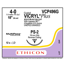 ETHICON PROLENE POLYPROPYLENE Suture, Size 4-0, 18", Undyed Braided, Needle PS-2, 3/8 Circle, 1 dz/bx. MFID: VCP496ZG