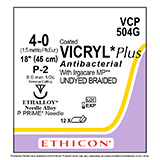 ETHICON Suture, Coated VICRYL Plus, Precision Point - Reverse Cut, P-2, 18", Size 4-0. MFID: VCP504G (USA ONLY)