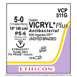 ETHICON Suture, Coated VICRYL Plus, Precision Point - Reverse Cut, PS-6, 18", Size 5-0. MFID: VCP511G (USA ONLY)