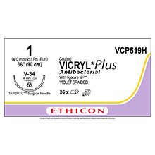ETHICON Suture, Coated VICRYL Plus, TAPERCUT, V-34, 36", Size 1. MFID: VCP519H