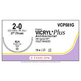 ETHICON Suture, Coated VICRYL Plus, Taper Point, XLH, 27", Size 2-0. MFID: VCP581G