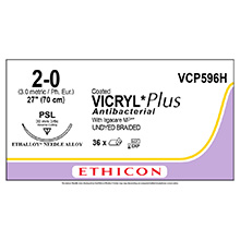 ETHICON Suture, Coated VICRYL Plus, Precision Point - Reverse Cut, PSL, 27", Size 2-0. MFID: VCP596H