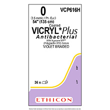 ETHICON Suture, Coated VICRYL Plus, Standard & Short Length Sutures, 54", Size 0. MFID: VCP616H