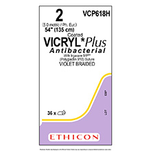 ETHICON Suture, Coated VICRYL Plus, Standard & Short Length Sutures, 54", Size 2. MFID: VCP618H