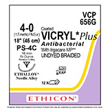 ETHICON Suture, Coated VICRYL Plus, Precision Point - Reverse Cut, PS-4C, 18", Size 4-0. MFID: VCP656G (USA ONLY)