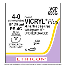 ETHICON Suture, Coated VICRYL Plus, Precision Point - Reverse Cut, PS-4C, 18", Size 4-0. MFID: VCP656G