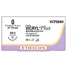 ETHICON Suture, Coated VICRYL Plus, Reverse Cutting, OS-4, 18", Size 0. MFID: VCP694H