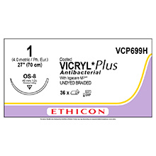 ETHICON Suture, Coated VICRYL Plus, Reverse Cutting, OS-8, 27", Size 1. MFID: VCP699H
