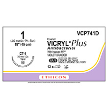 ETHICON Suture, Coated VICRYL Plus, Taper Point, CT-1, 8-18", Size 1. MFID: VCP741D