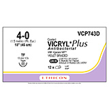 ETHICON Suture, Coated VICRYL Plus, Taper Point, TF, 8-18", Size 4-0. MFID: VCP743D (USA ONLY)