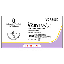 ETHICON Suture, Coated VICRYL Plus, Taper Point, CT-1, 8-18", Size 0. MFID: VCP840D