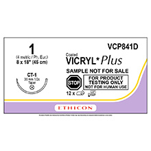 ETHICON Suture, Coated VICRYL Plus, Taper Point, CT-1, 8-18", Size 1. MFID: VCP841D