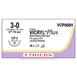 ETHICON Suture, Coated VICRYL Plus, Reverse Cutting, CP-2, 27", Size 3-0. MFID: VCP868H (USA ONLY)