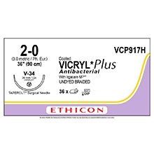 ETHICON Suture, Coated VICRYL Plus, TAPERCUT, V-34, 36", Size 2-0. MFID: VCP917H