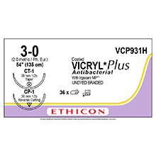 ETHICON Suture, Coated VICRYL Plus, Taper Point - Reverse Cut, CT-1/ CP-1, 54", Size 3-0. MFID: VCP931H