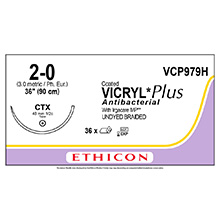 ETHICON Suture, Coated VICRYL Plus, Taper Point, CTX, 36", Size 2-0. MFID: VCP979H