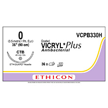 ETHICON Suture, Coated VICRYL Plus, ETHIGUARD - Blunt Point, CTB, 36", Size 0. MFID: VCPB330H