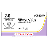 ETHICON Suture, Coated VICRYL Plus, ETHIGUARD - Blunt Point, CTB, 36", Size 2-0. MFID: VCPB357H (USA ONLY)