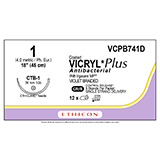 ETHICON Suture, Coated VICRYL Plus, ETHIGUARD - Blunt Point, CTB-1, 8-18", Size 1. MFID: VCPB741D (USA ONLY)