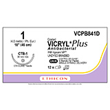 ETHICON Suture, Coated VICRYL Plus, ETHIGUARD - Blunt Point, CTB-1, 8-18", Size 1. MFID: VCPB841D (USA ONLY)