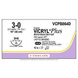 ETHICON Suture, Coated VICRYL Plus, ETHIGUARD - Blunt Point, SHB, 8-18", Size 3-0. MFID: VCPB864D (USA ONLY)