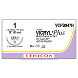 ETHICON Suture, Coated VICRYL Plus, ETHIGUARD - Blunt Point, CTB-1, 36", Size 1. MFID: VCPB947H (USA ONLY)